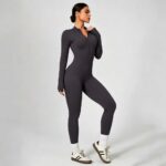 Yoga Bodysuit Seamless Stand Collar Zip-Up Jumpsuit