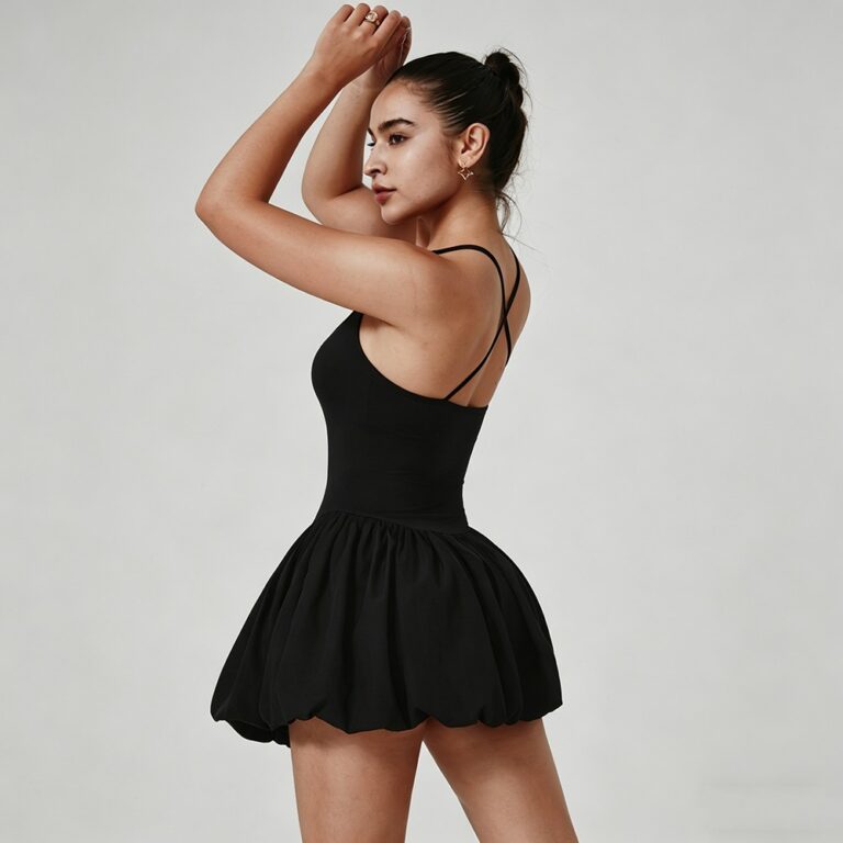 Yoga Bodysuit Ballet-Inspired Cross-Back Tennis Dress with Built-In Shorts