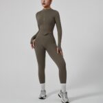 Yoga Outfit Seamed Zip-Up Long Sleeve Top & Leggings Workout Set Model ZR-1246
