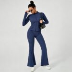 Yoga Outfit Seamed Long Sleeve Jacket & Flare Pants Set Model ZR-040