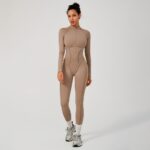 Yoga Bodysuit Half-Zip Stand-Collar Backless Workout Jumpsuit