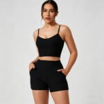 Yoga Outfit Seamed Short Sleeve Tank Top Set