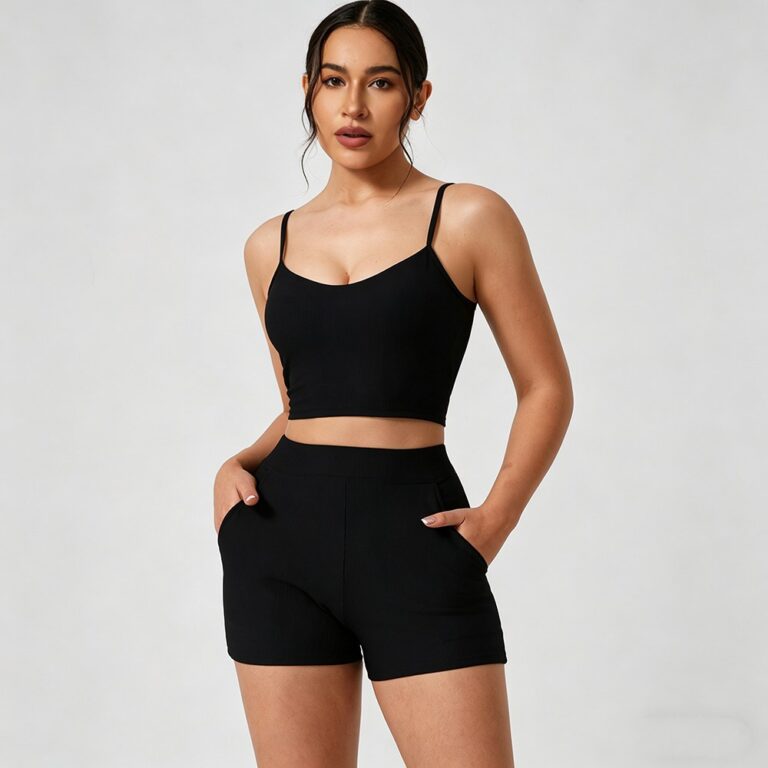 Yoga Outfit Seamed Short Sleeve Tank Top Set