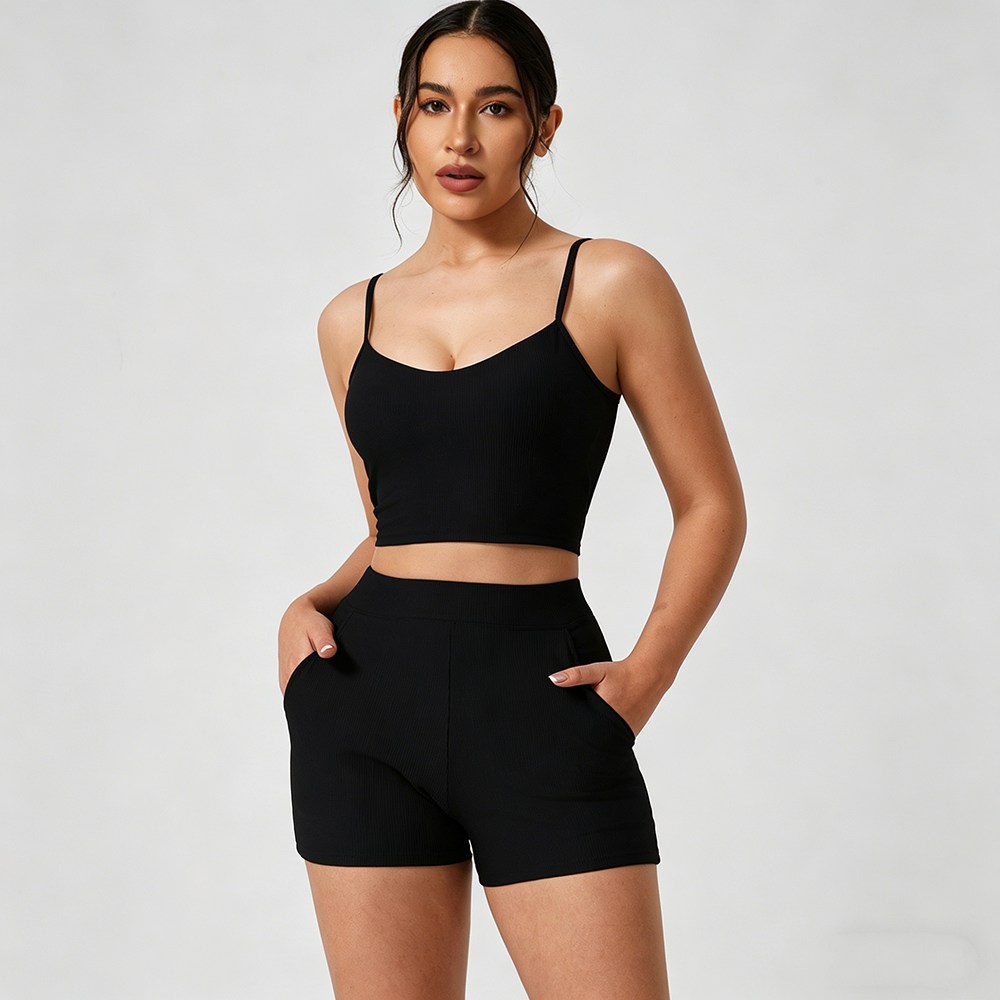 Yoga Outfit Seamed Short Sleeve Tank Top Set
