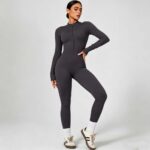 Yoga Bodysuit Seamless Stand Collar Zip-Up Jumpsuit