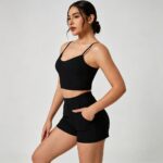 Yoga Outfit Seamed Short Sleeve Tank Top Set