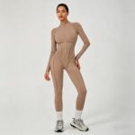 Yoga Bodysuit Half-Zip Stand-Collar Backless Workout Jumpsuit