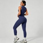 Yoga Outfit Seamed Sleeveless Tank Top & Leggings Workout Set Model ZR-553