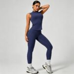 Yoga Outfit Seamed Sleeveless Tank Top & Leggings Workout Set Model ZR-553