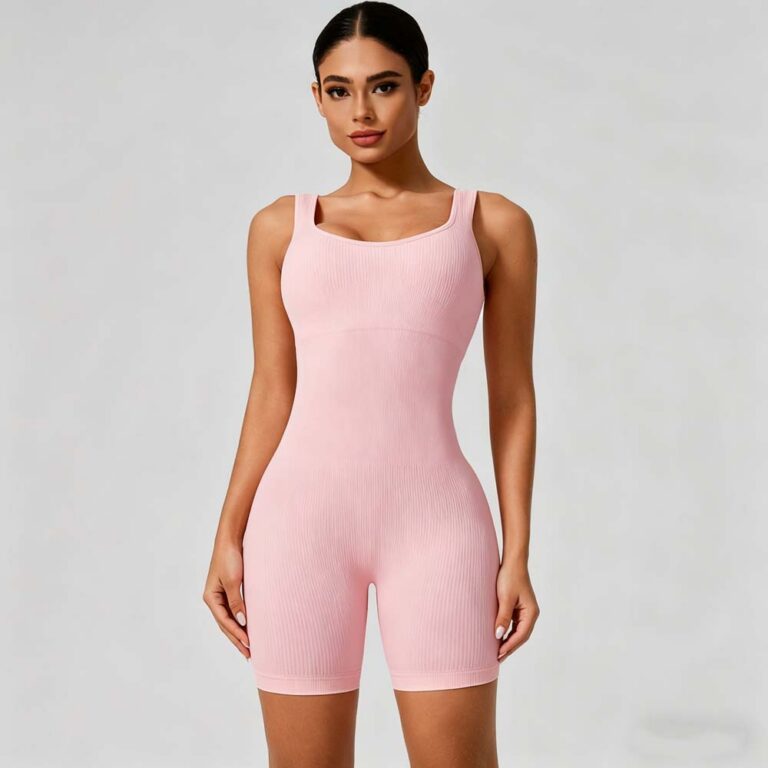 Yoga Bodysuit Seamless Ribbed Workout Bodysuit (Short Length)