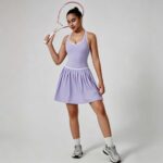 Yoga Bodysuit Racerback Tennis Dress with Built-in Shorts