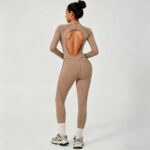 Yoga Bodysuit Half-Zip Stand-Collar Backless Workout Jumpsuit