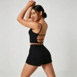 Yoga Outfit Seamed Short Sleeve Tank Top Set
