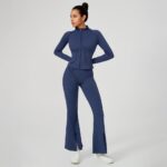 Yoga Outfit Seamed Long Sleeve Jacket & Flare Pants Set Model ZR-040