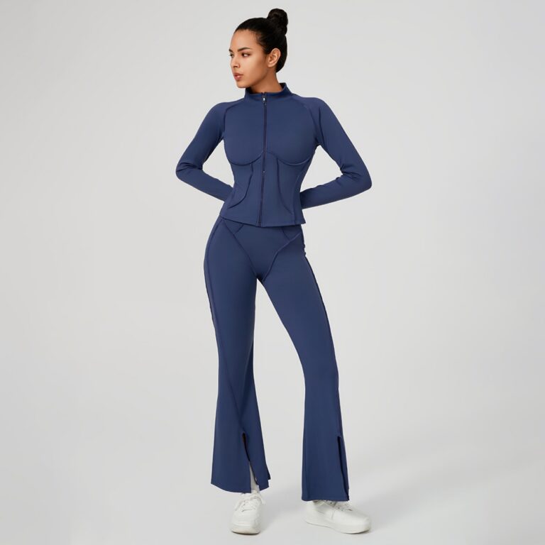 Yoga Outfit Seamed Long Sleeve Jacket & Flare Pants Set Model ZR-040