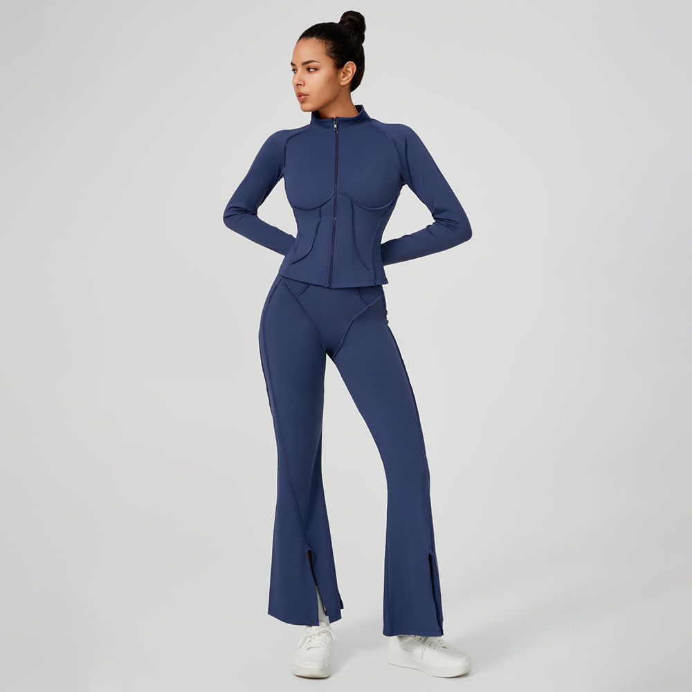 Yoga Outfit Seamed Long Sleeve Jacket & Flare Pants Set Model ZR-040